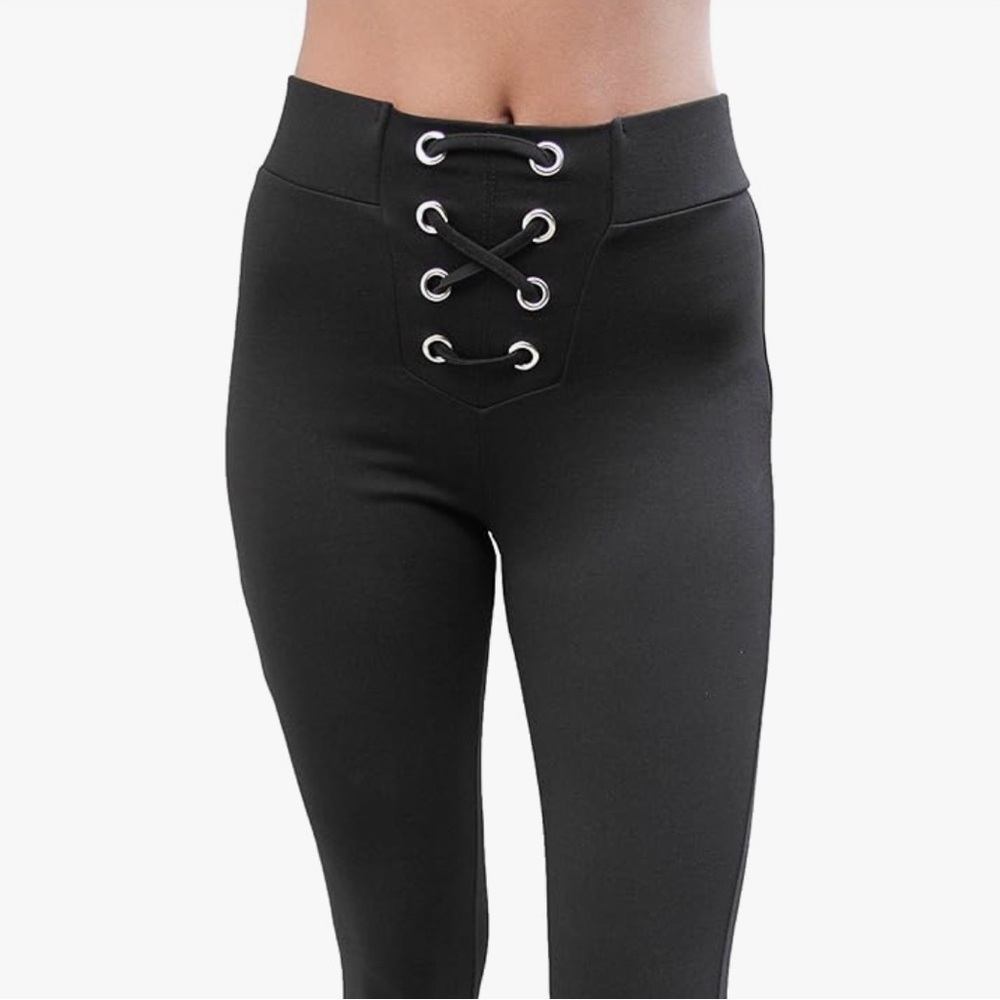 Ci Sono Corset Lace Up High Waist Ponte Stretch Knit Skinny Leggings Pants Sz L